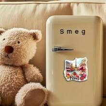 1 Pieza, Imán para refrigerador con diseño de París y la Torre Eiffel en color rosa - Elaborado en acrílico y goma suave, Decoración cuadrada para la cocina, Ideal para entusiastas de los viajes, regalo para el Día de la Madre/Padre, Decoración creativa para el hogar, la cocina, el refrigerador, la puerta, el gabinete de almacenamiento, con tema de París