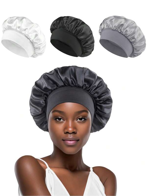 1/2/4/6/8pcs Solid Color Wide-Brimmed Elastic Hat - Satin Sleep Cap, Suitable For Daily Hair Care For Women, Unisex Multi-Functional Hat, Soft, Breathable And Comfortable Fashion Sleepwear Accessory