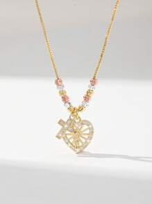 1 pièce Collier pendentif croix de prêtre avec perles en cuivre de style européen et américain, hypoallergénique, fait main, à 3 couleurs, pour le 25e anniversaire. Convient pour les cadeaux, les couples, les amis, l'usage quotidien, les fêtes, les prières