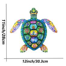 1 pieza Decoración de pared de tortuga verde marina (aproximadamente 12 pulgadas), artesanía de hierro de tortuga decorada con flores coloridas, apta para patio, jardín, valla, decoración de pared, diversos regalos festivos
