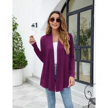 Newchoice Womens Casual Lightweight Long Sleeve Cardigan Soft Drape Open Front Fall Dusters (S-3XL) - Dark Purple Red - View 5