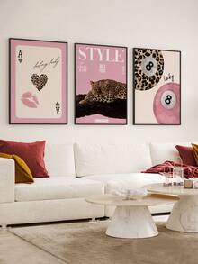 1/3幅豹纹油画海报，猎豹图案，8号球海报，幸运艺术画，嘴唇墙画，优雅墙面装饰，客厅墙面装饰，女孩房装饰，无框 - 米色 - 查看 4