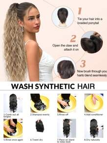 Ponytail Extension Claw 30" Long Curly Pony Tail Claw Clip In Hair Extension Fluffy Natural Looking Synthetic Hairpiece For Women