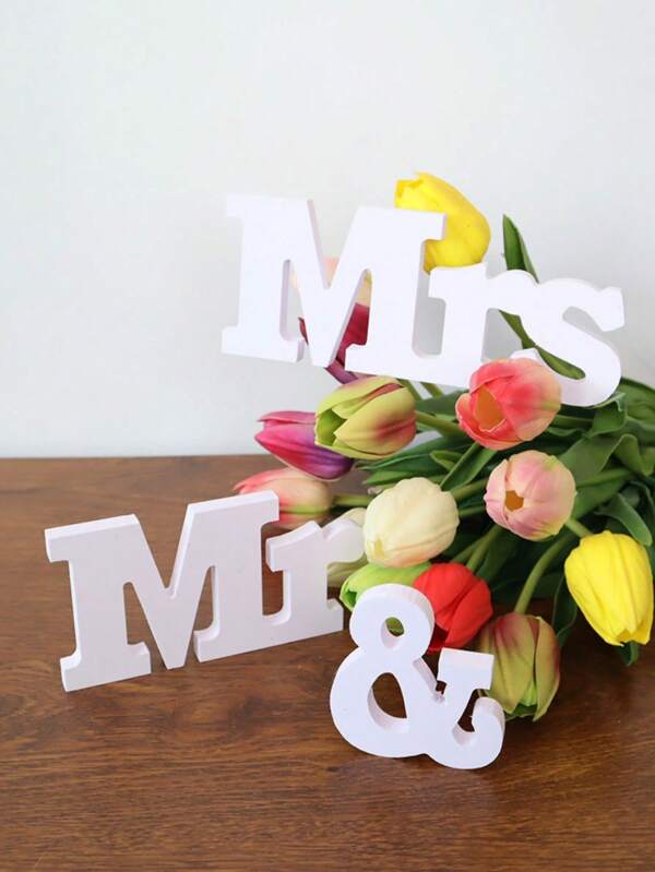 3pcs/Set Mr & Mrs Letter Wooden Standing Decor, Wedding Party Prop, Wedding Photo Booth Decoration, Wedding Reception Tabletop Ornaments, Wedding Signage