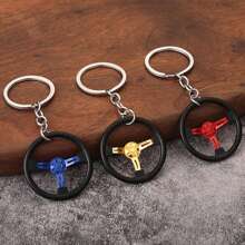 1 pièce Porte-clés en alliage de zinc en forme de volant de couleur contrastée, convient pour les accessoires de voiture toutes saisons, les pendentifs de sac, les sacs à dos pour l'école