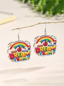 2pcs Cute Acrylic Heart Pencil Earrings, Back To School, Teacher's Day Gift