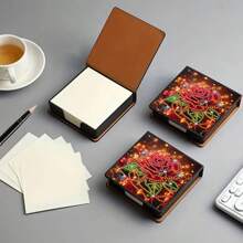 1pc Rose Flower Design Diamond Art DIY Asymmetrical Crystal Rhinestone Painting, Black Faux Leather Memo Pad Box With 160 Sheets, Ideal For Home, Office And School Supplies, Craft, Cute Stationery, Holiday Gift