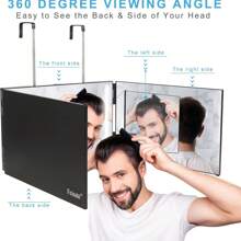 3 Way Mirror For Self Hair Cutting,360 Haircuts Mirror Men For Barber Use Tools,To See Back Of Head,Tri Fold Mirror With Portable Height Adjustable Telescoping Hooks Gifts Birthday Graduation Back To School