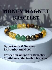 Brazalete unisex atrayente de dinero - pulsera de cuentas de 8mm de aventurina verde, citrino y pirita, joyería espiritual de riqueza y abundancia para mujeres y hombres, que aporta suerte y felicidad