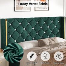 Bed Frame With Wingback Headboard, Upholstered Bed Frame With Diamond Headboard And Footboard, Velvet Modern Bed Frame, Easy Assembly, Purple/ Blue/ Pink/ White/ Black/ Green, Twin/ Full/ Queen/ King - 綠色 - 查看 3