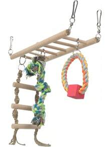 Small Animal Suspension Bridge - Hanging Cage Accessory With Ladder, Rope, And Ring Rats, Ferrets, Guinea Pigs, Mice, And Birds