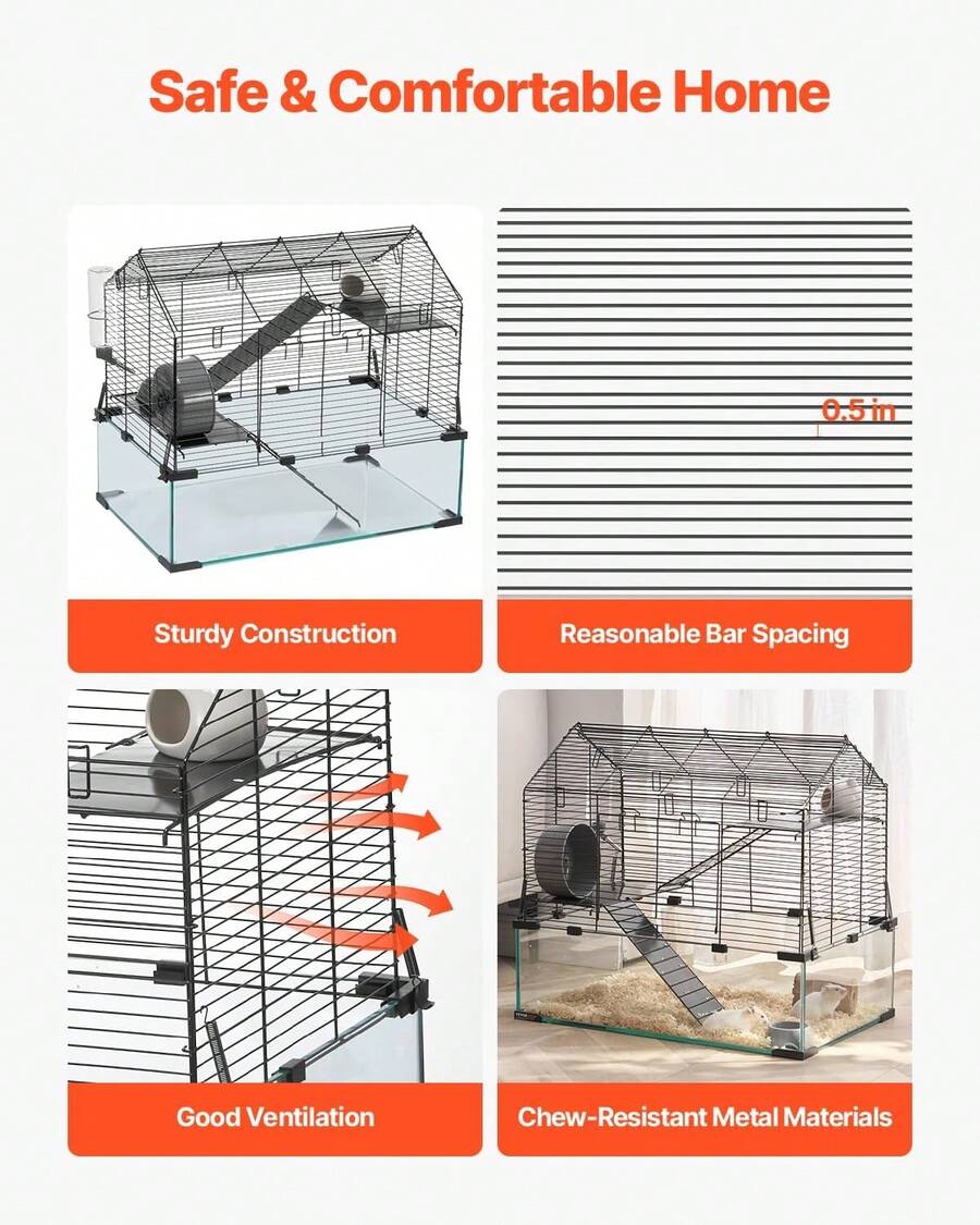 Hamster Cage, 360° Transparent Habitat, Large Space Dwarf Hamsters, Guinea Pigs, Rats - Removable Front Panel & Ventilation - 22.8"L X 15.0"W X 21.3"H - View 1