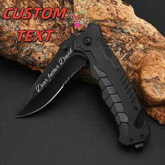 Customized Personalized, With Serrated Edge Durable Folding, Fashionable And Beautiful, Strong Men's, Women's Pocket Knife, Folding Knife, Clip E Knife, Emergency Glass Cutter Knife, Outdoor Multi-Functional Folding Knife, Outdoor Survival Tactical Camping Hunting, Gift For Dad, Lover, Son, Black, The Blade Can Be Laser Engra With Text, A Highly Personalized Knife, A Family Daily Essential Tool.