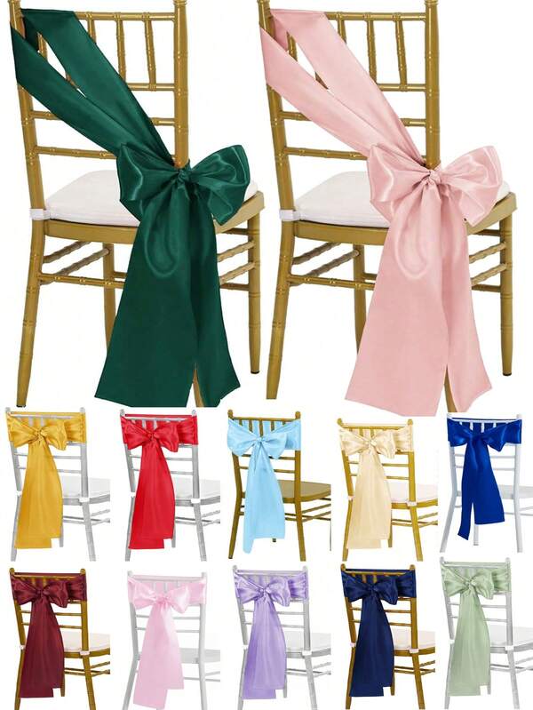 10pcs Satin Chair Bow Sashes Silk Wedding Chair Ribbon Bowknot Silk Dining Chair Sash Bow Belts For Home Reception Kitchen Event Banquet Birthday Hotel Party Chair Decoration