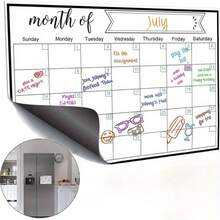 Magentic Wipe Monthly Calendar, Daily To-Do Board, Suitable For Fridge Calendar Magnets, Household Supplies, Fridge Magnets, Perfect For Kitchen Organization, Meal Planning, Family Planners, Reminders - 1pc - 查看 1