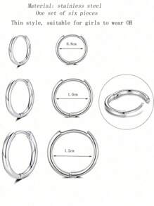 6 Peças/Conjunto Brincos de Argola em Formato de Círculo em Aço Inoxidável, Brincos Minimalistas de Moda em Tom Dourado/Prateado para Homens e Mulheres, Estilo Boêmio, Adequado para Uso Diário