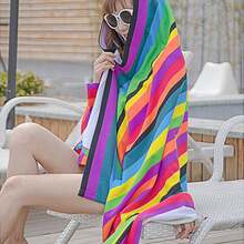 Striped Extra Large Microfibre Lightweight Beach Towel Quick Dry Travel Towel - Multicolor - View 7