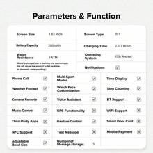 SIMSONLAB 1.83英寸高清屏幕女士智能手表,具备通知提醒/无线通话/音乐控制/语音助手/秒表/计时器/闹钟/遥控拍照/手机查找等功能,同时还具备健身追踪功能,内置100多种运动模式/距离追踪/天气预报,1ATM防水,兼容iOS/安卓系统。 - 彩色 - 查看 11