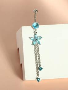 1pc 14G Dangle Belly Button Ring Piercing Jewelry Stainless Steel Heart Flower CZ Reverse Navel Rings Dangling Belly Button Ring Piercing Jewelry For Women 14 Gauge Hypoallergenic Chain Long