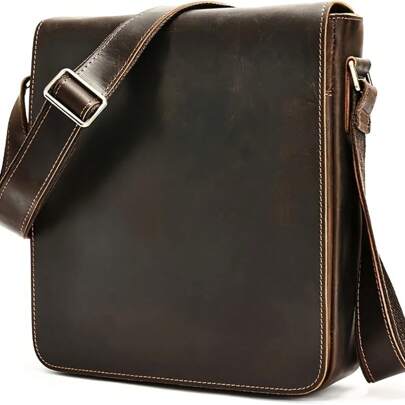 Local Shipping-Business Style Messenger Crossbody Bag With Adjustable Strap For 9.7-Inch Tablet, Top Layer Cowhide, Daily Commute Accessory 1pc Vintag