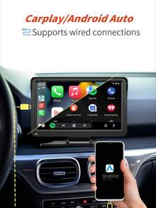 XUDA 2025 新款 7 英寸通用便携式车载多媒体播放器 无线 CarPlay 和无线安卓汽车收音机 触摸屏遮阳板 - 黑色 - 查看 6