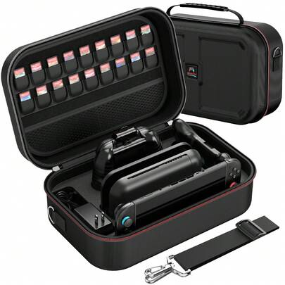 Estuche para Switch 2, portátil, de protección completa, rígido, de viaje, gran capacidad de almacenamiento y 18 ranuras para tarjetas de juego para la consola Switch 2 y sus accesorios.