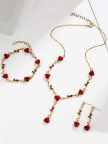 Conjunto de 4 peças de colar, pulseira e brincos vintage com design de folhas e flores de liga, presente e uso diário
