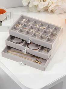 1pc, 54 Compartments, 5 Layers, Transparent, Velvet Cloth, Acrylic Jewelry Storage Box - Large Capacity Earrings, Rings, Necklaces Storage, Home And Travel Dual Use, Fade-Resistant Padded Drawer Design, Women's Gift, Modern Style Jewelry Box