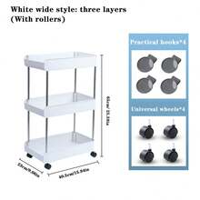 3/4-Tier Kitchen Storage Cart - Space-Saving Narrow Rolling Storage Rack With Hooks, 360° Swivel Wheels, Slim Sliding Shelves, Suitable For Home, Bathroom, Living Room, Office And Apartment Multi-Function Rolling Cart - Multicolor - View 16
