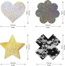 Glitters Pasties Rave Nipple Covers Stickers For Women Rave Party 12 Pairs Disposable Sticky Breast Petals - 黑色 - 查看 5