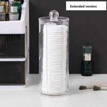 1 Transparent Cleaning Swab Storage Jar With A Lid, Cleaning Swab Box Makeup Pad Dispenser, Cleaning Swab Storage Jar, Cleaning Swab, Dental Floss Pick, Bathroom Tiling Accessories Storage Container Back To School