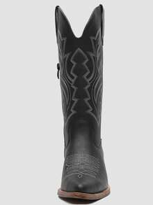 GLOBALWIN Women's Mid Calf Western Cowboy Boots Cowgirl Boots For Women With Floral Embroidery Side Zipper Chunky Heel Fall Boots Halloween Season - 黑色 - 查看 7