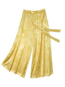 Pantalones anchos de estilo tradicional chino vintage para hombre, pantalones casuales con estampado de dragón en satén jacquard suave, con un ajuste relajado, transpirables y suaves, apropiados para primavera y otoño - Dorado - Ver 3