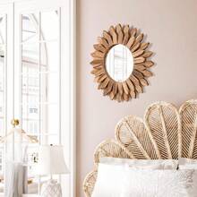 1 Stück Spiegel im böhmischen Sonnenblumen-Stil mit 1 Stück rundem Holzrahmen, Retro-Stil Wandspiegel für Eingangsbereich, Schlafzimmer oder Wohnzimmer, böhmische Heimdekoration