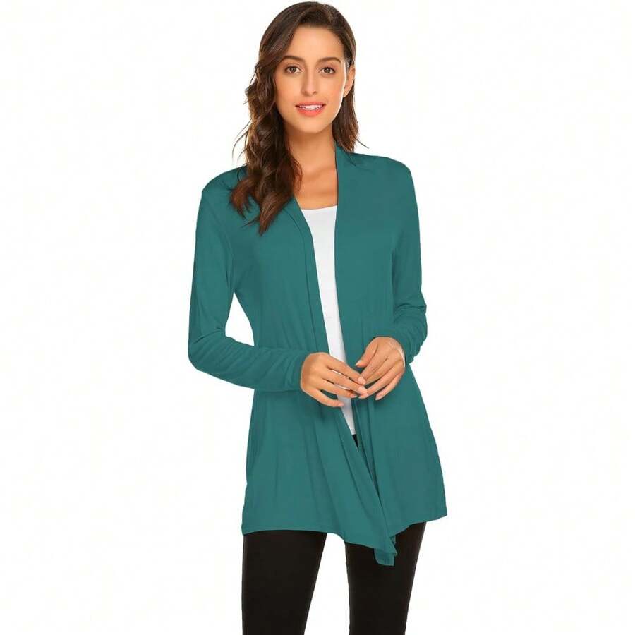 Newchoice Womens Casual Lightweight Long Sleeve Cardigan Soft Drape Open Front Fall Dusters (S-3XL) - Teal Blue - View 1