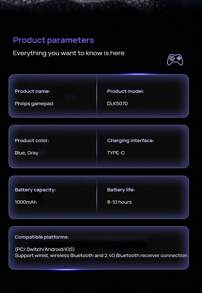 PHILIPS DLK5070 Wireless Game Controller | Magnetic Detachable Panel | Dual Hall Triggers | Six-Axis Gyroscope | No Lag | Gaming-Grade Joystick | Programmable Buttons | Vibration Feedback | Long Battery Life