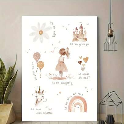 Charming Daisy Princess Canvas Art Print - Frameless, Whimsical Fairy Tale Wall Decor For Youngsters' Room, Vibrant Indoor/Outdoor Poster With Inspirational Quotes, Princess Room Decor