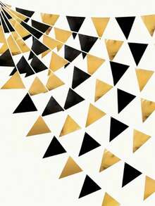 1 件派对装饰三角旗，黑色和金色派对装饰三角旗横幅旗帜金属织物彩旗花环适用于生日毕业周年婚礼订婚派对用品、圣诞节、万圣节派对装饰 - 彩色 - 查看 1