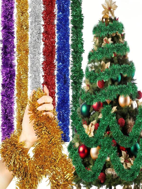 1pc Christmas Striped Decoration Ribbon, 2M Total Length, High Density, Available In 4 Color Options, Wedding/Party Decor, Christmas Tree Hanging Ornament, Door/Window/Stair/Fireplace/Fence Decor To Create Festive Romantic Atmosphere