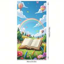 1pc Magical Storybook Polyester Backdrop - Whimsical Rainbow, Hot Air Balloons And Floral Meadow For Room Decoration/Photography, Art Inspired Playmat Without Electricity