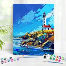1pc Picture With Numbers Lighthouse Easy Hand Drawn Picture Paint For Beginner On Canvas Handmade Picture Painting On The Wall 40x50cm/16x20inch Without Frame