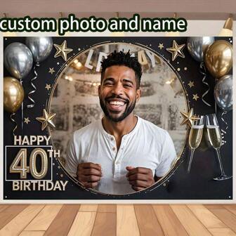 1pc Customized Birthday Party Decoration Banner, Customized Photo And Age, Porch Decor, Indoor/Outdoor Wall Decor, Birthday Photo Prop Backdrop, Birthday Celebration Party Supplies, Unique Birthday Gift Decor
