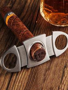 1pc Stainless Steel Cigar Cutter, Cuban Cigar Scissors With Dual Circle Design, Smoking Accessories - Silver - View 1