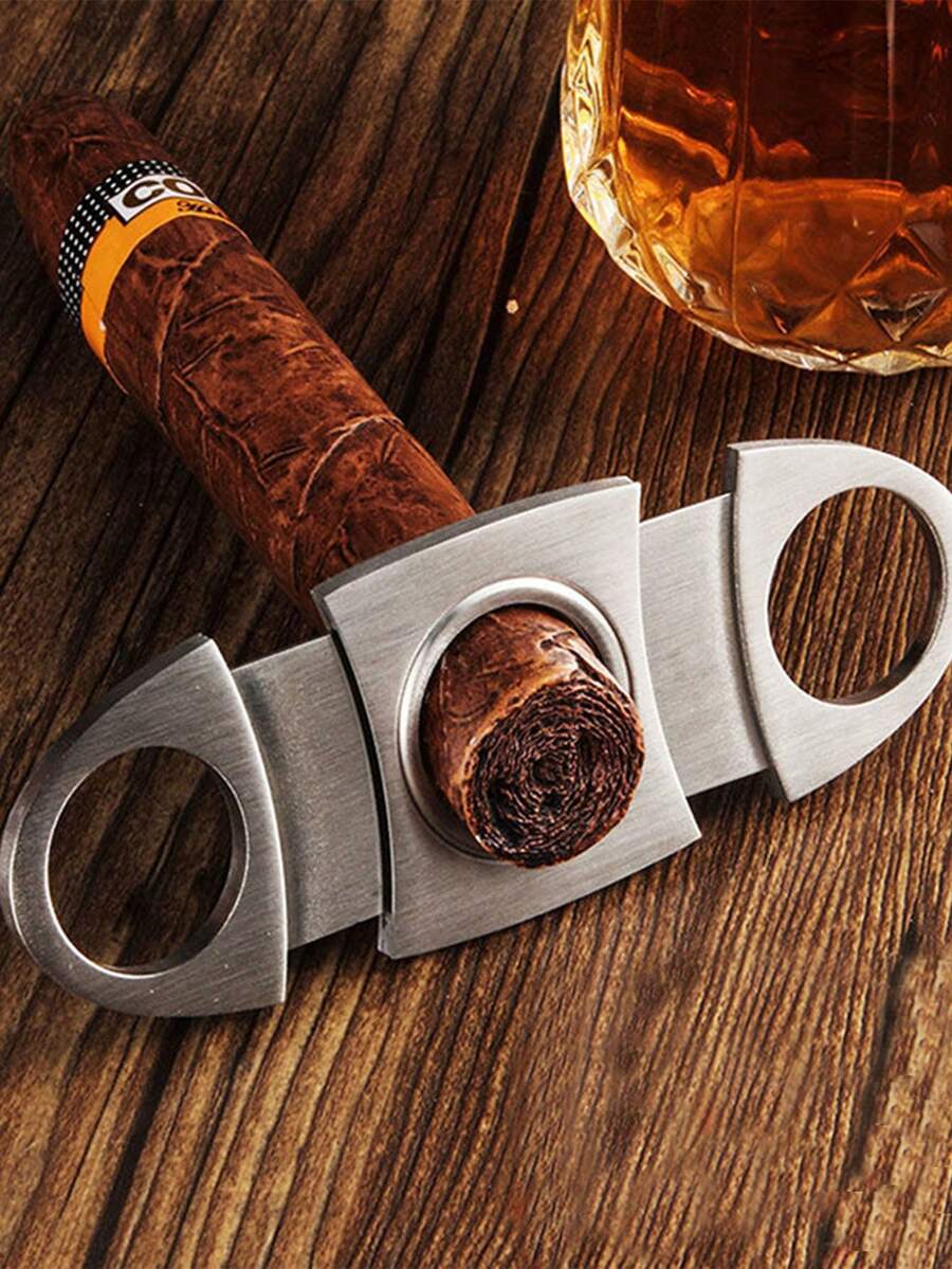1pc Stainless Steel Cigar Cutter, Cuban Cigar Scissors With Dual Circle Design, Smoking Accessories - Silver - View 1
