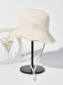 1pc Single-Sided Embroidered Solid Color Thin Bucket Hat, Women's Sun Protection, Korean Style Casual Versatile Sun Hat