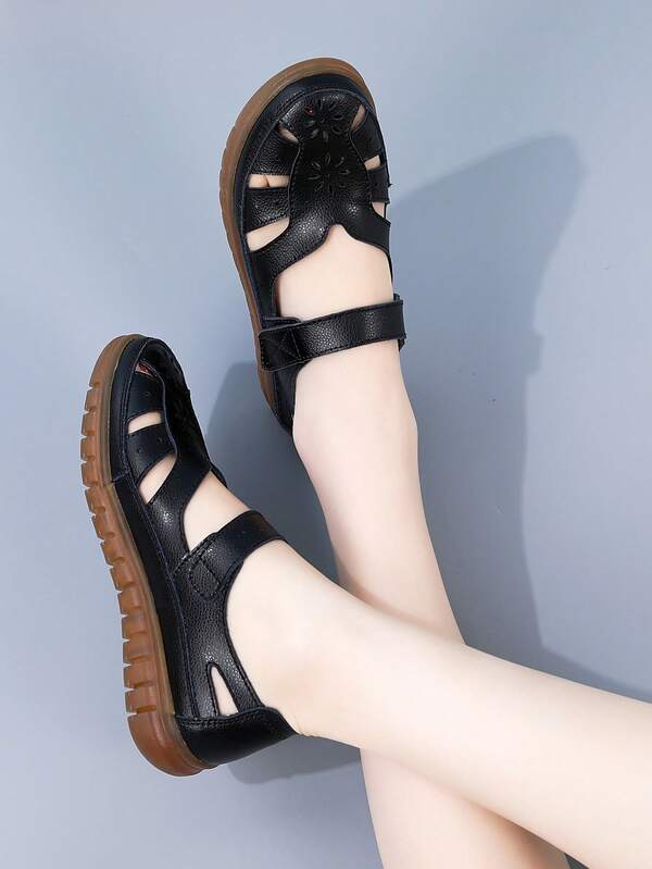 Women's Hollow-Out Soft Bottom Leather Sandals, Fashionable Casual Versatile Outdoor Sport Lightweight Shoes