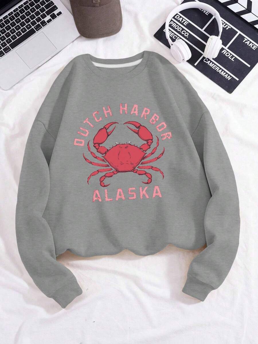 Down Dutch Harbor Alaska Red Crab Women's Fashion Sweatshirts - Dark Grey - View 1