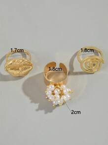 3 stuks vintage spiraalvormige metalen ringen, overdreven lip- en imitatieparelringset, damessieraden voor feesten en cadeaus