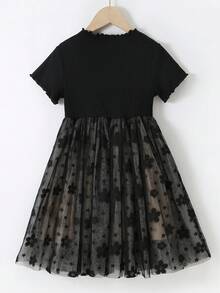 Vestido corto de manga corta de tul para niñas, verano - Negro - Ver 6