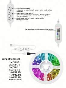 1 pièce Bande lumineuse LED 5050 RVB de 1 m à 20 m, Éclairage LED pour chambre, Convient pour la bande lumineuse de rétroéclairage LED de 55 à 75 pouces, Synchronisation avec la musique et la télévision, Bande lumineuse LED USB pour rétroéclairage TV, Rétroéclairage LED TV avec télécommande application, Pour la décoration de la pièce